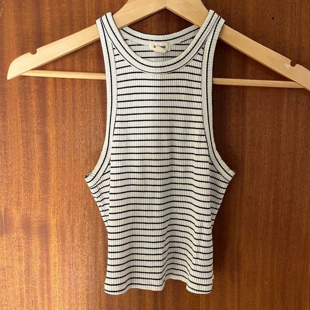 Garage Stripped Racer Back Crop Top